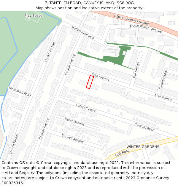 7, TANTELEN ROAD, CANVEY ISLAND, SS8 9QG: Location map and indicative extent of plot