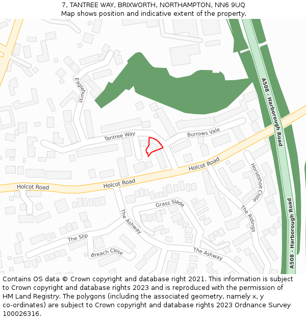 7, TANTREE WAY, BRIXWORTH, NORTHAMPTON, NN6 9UQ: Location map and indicative extent of plot