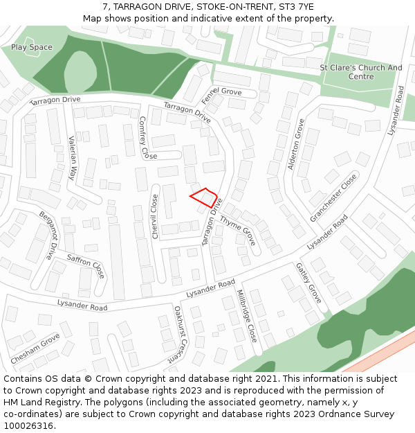 7, TARRAGON DRIVE, STOKE-ON-TRENT, ST3 7YE: Location map and indicative extent of plot