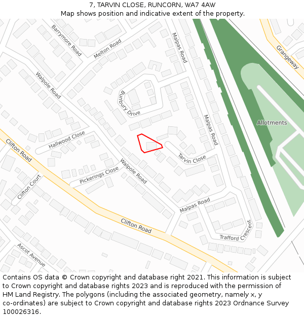 7, TARVIN CLOSE, RUNCORN, WA7 4AW: Location map and indicative extent of plot