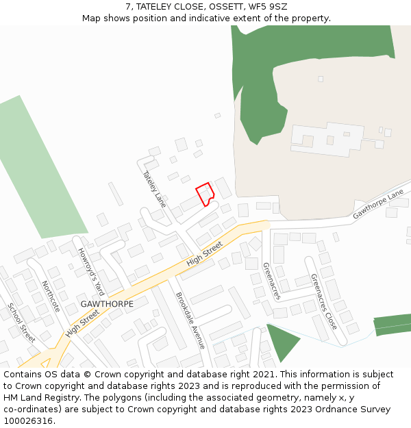 7, TATELEY CLOSE, OSSETT, WF5 9SZ: Location map and indicative extent of plot