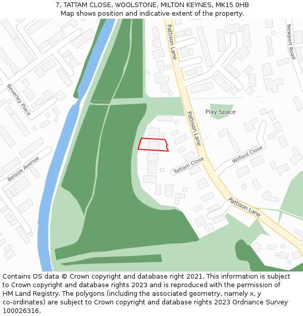 7, TATTAM CLOSE, WOOLSTONE, MILTON KEYNES, MK15 0HB: Location map and indicative extent of plot