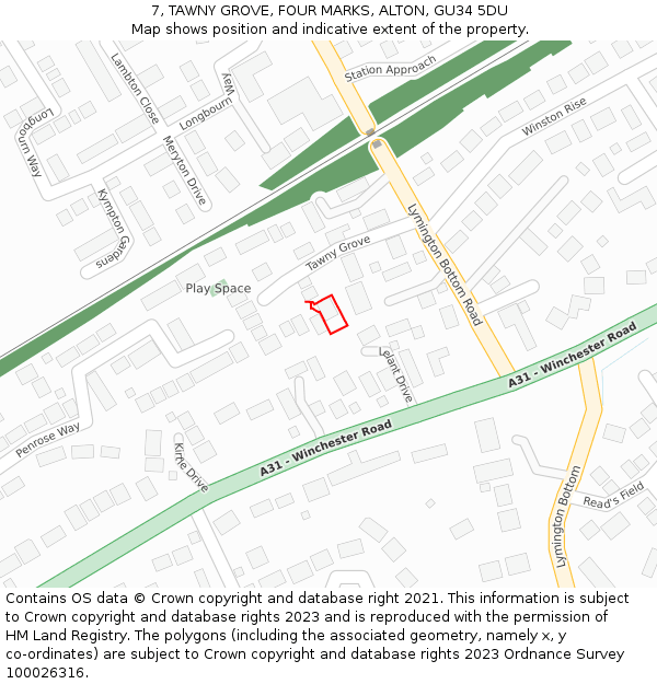 7, TAWNY GROVE, FOUR MARKS, ALTON, GU34 5DU: Location map and indicative extent of plot