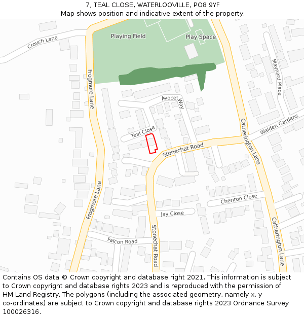 7, TEAL CLOSE, WATERLOOVILLE, PO8 9YF: Location map and indicative extent of plot