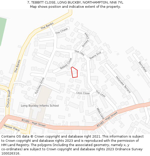 7, TEBBITT CLOSE, LONG BUCKBY, NORTHAMPTON, NN6 7YL: Location map and indicative extent of plot