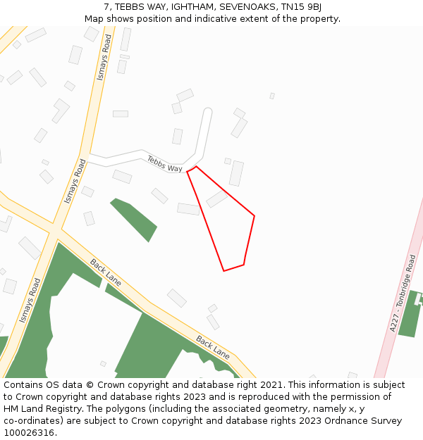 7, TEBBS WAY, IGHTHAM, SEVENOAKS, TN15 9BJ: Location map and indicative extent of plot
