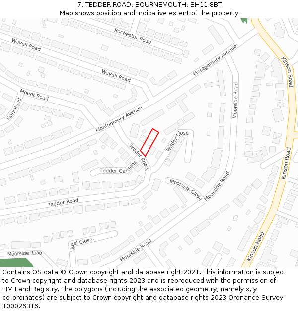 7, TEDDER ROAD, BOURNEMOUTH, BH11 8BT: Location map and indicative extent of plot