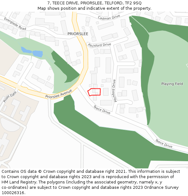 7, TEECE DRIVE, PRIORSLEE, TELFORD, TF2 9SQ: Location map and indicative extent of plot