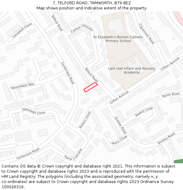 7, TELFORD ROAD, TAMWORTH, B79 8EZ: Location map and indicative extent of plot