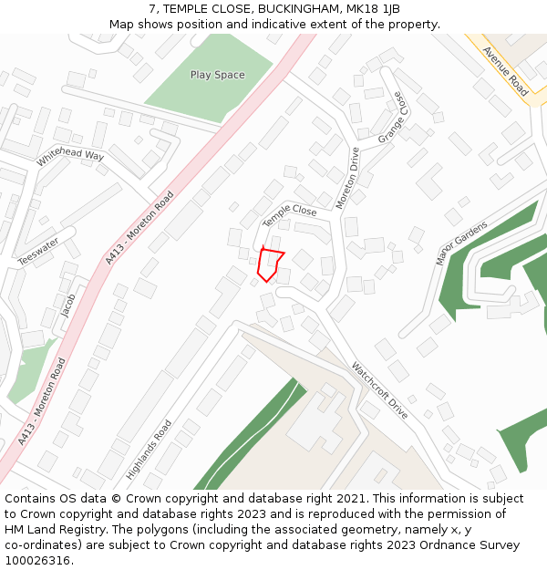7, TEMPLE CLOSE, BUCKINGHAM, MK18 1JB: Location map and indicative extent of plot