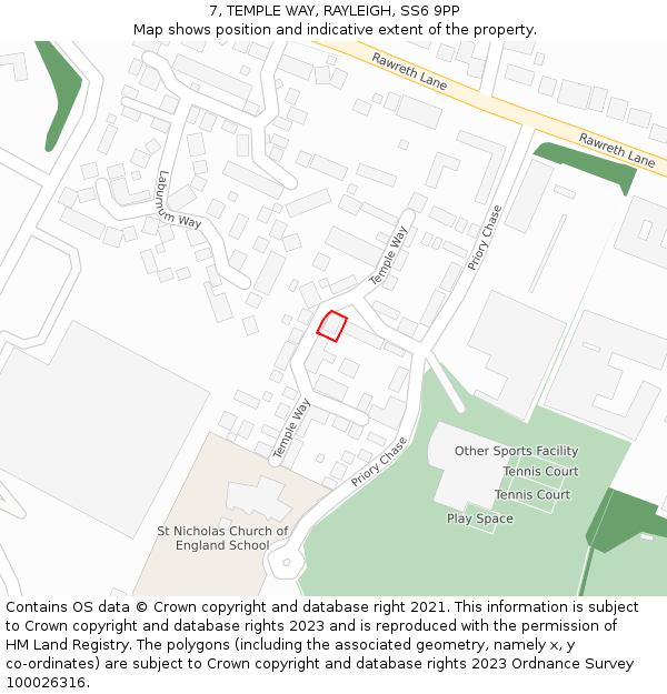 7, TEMPLE WAY, RAYLEIGH, SS6 9PP: Location map and indicative extent of plot