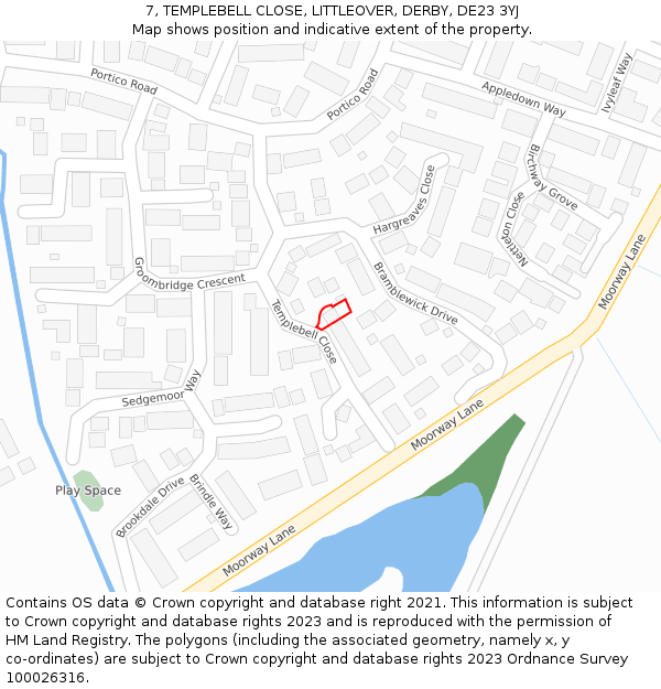7, TEMPLEBELL CLOSE, LITTLEOVER, DERBY, DE23 3YJ: Location map and indicative extent of plot