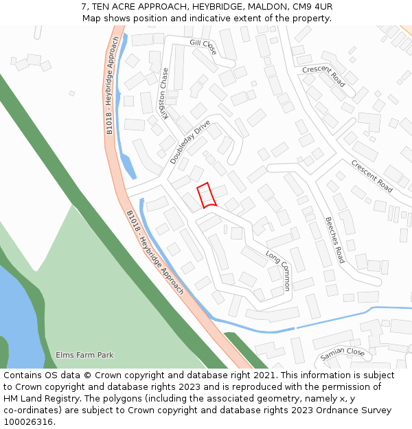 7, TEN ACRE APPROACH, HEYBRIDGE, MALDON, CM9 4UR: Location map and indicative extent of plot