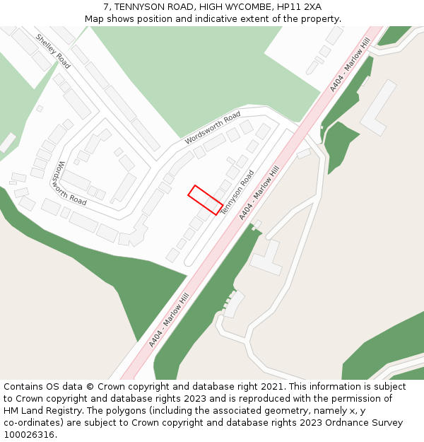 7, TENNYSON ROAD, HIGH WYCOMBE, HP11 2XA: Location map and indicative extent of plot