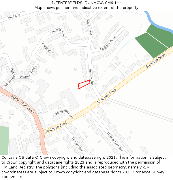 7, TENTERFIELDS, DUNMOW, CM6 1HH: Location map and indicative extent of plot