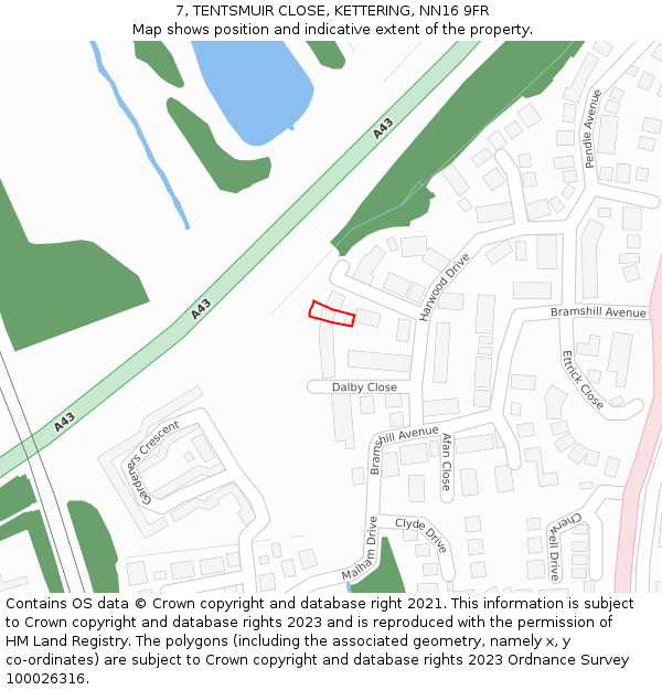 7, TENTSMUIR CLOSE, KETTERING, NN16 9FR: Location map and indicative extent of plot