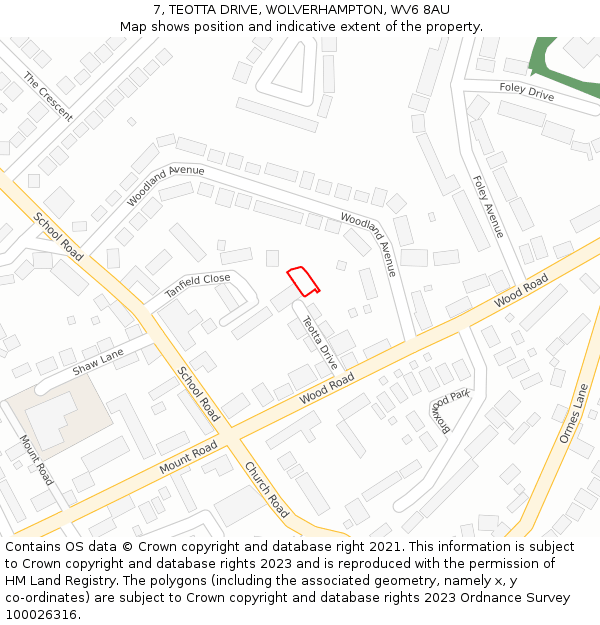 7, TEOTTA DRIVE, WOLVERHAMPTON, WV6 8AU: Location map and indicative extent of plot