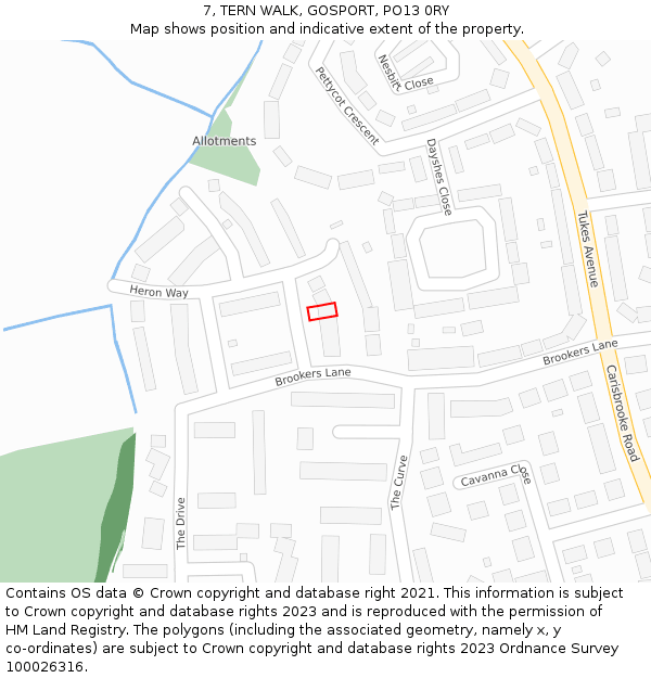 7, TERN WALK, GOSPORT, PO13 0RY: Location map and indicative extent of plot