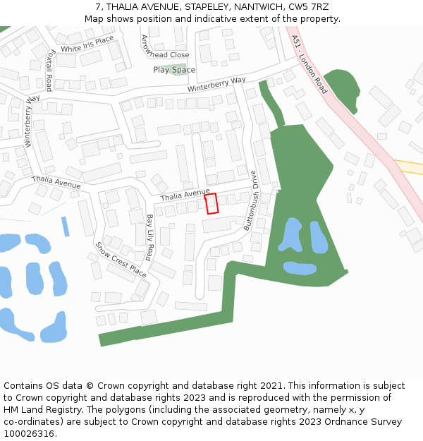 7, THALIA AVENUE, STAPELEY, NANTWICH, CW5 7RZ: Location map and indicative extent of plot