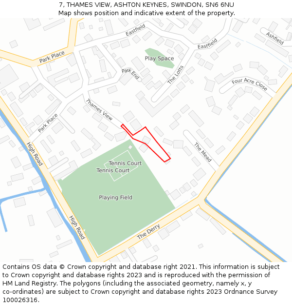 7, THAMES VIEW, ASHTON KEYNES, SWINDON, SN6 6NU: Location map and indicative extent of plot