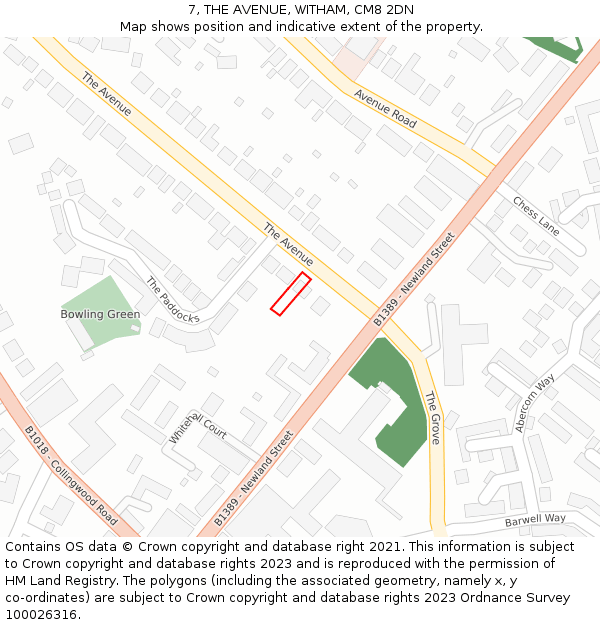 7, THE AVENUE, WITHAM, CM8 2DN: Location map and indicative extent of plot