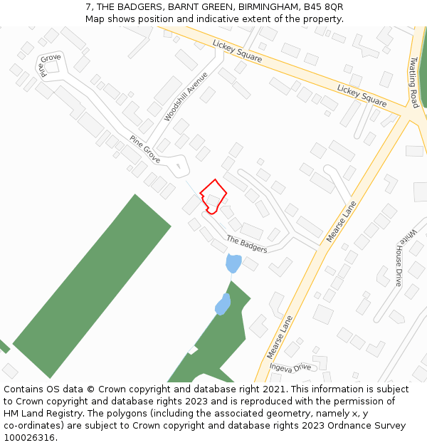 7, THE BADGERS, BARNT GREEN, BIRMINGHAM, B45 8QR: Location map and indicative extent of plot