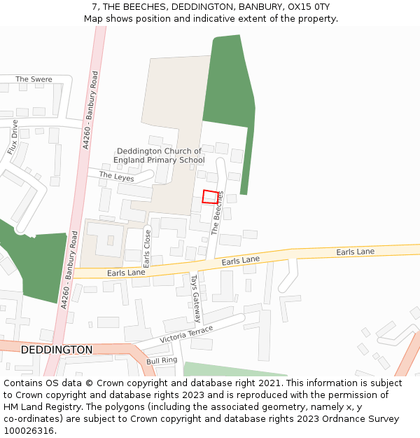 7, THE BEECHES, DEDDINGTON, BANBURY, OX15 0TY: Location map and indicative extent of plot