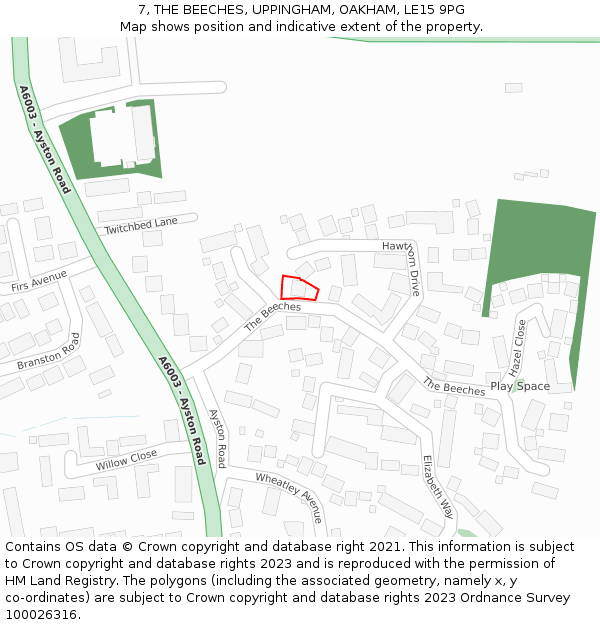 7, THE BEECHES, UPPINGHAM, OAKHAM, LE15 9PG: Location map and indicative extent of plot