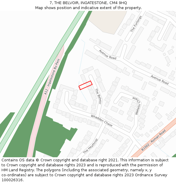 7, THE BELVOIR, INGATESTONE, CM4 9HQ: Location map and indicative extent of plot