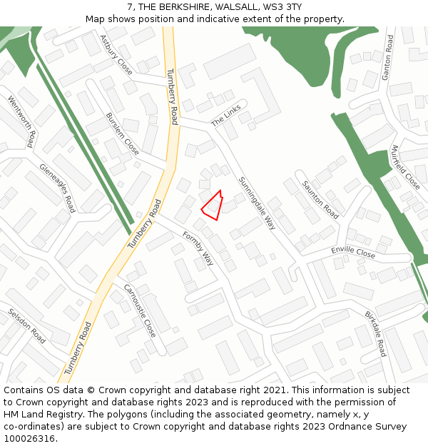 7, THE BERKSHIRE, WALSALL, WS3 3TY: Location map and indicative extent of plot