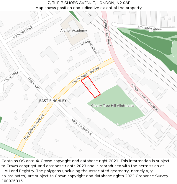 7, THE BISHOPS AVENUE, LONDON, N2 0AP: Location map and indicative extent of plot