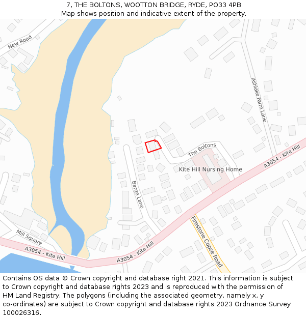 7, THE BOLTONS, WOOTTON BRIDGE, RYDE, PO33 4PB: Location map and indicative extent of plot