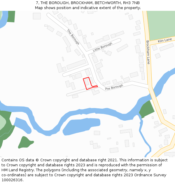 7, THE BOROUGH, BROCKHAM, BETCHWORTH, RH3 7NB: Location map and indicative extent of plot