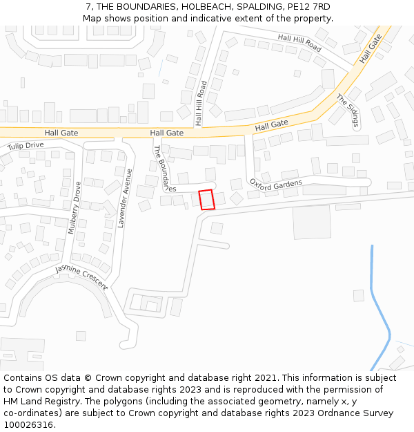 7, THE BOUNDARIES, HOLBEACH, SPALDING, PE12 7RD: Location map and indicative extent of plot