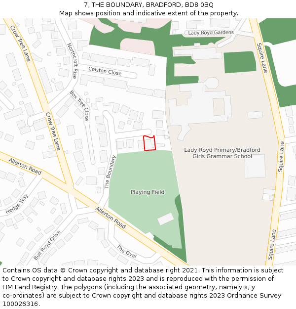 7, THE BOUNDARY, BRADFORD, BD8 0BQ: Location map and indicative extent of plot