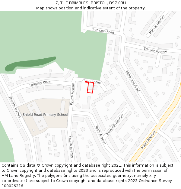 7, THE BRIMBLES, BRISTOL, BS7 0RU: Location map and indicative extent of plot