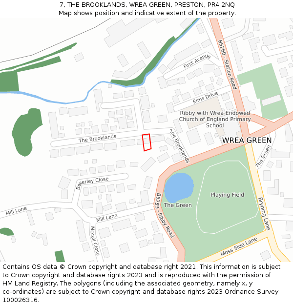 7, THE BROOKLANDS, WREA GREEN, PRESTON, PR4 2NQ: Location map and indicative extent of plot