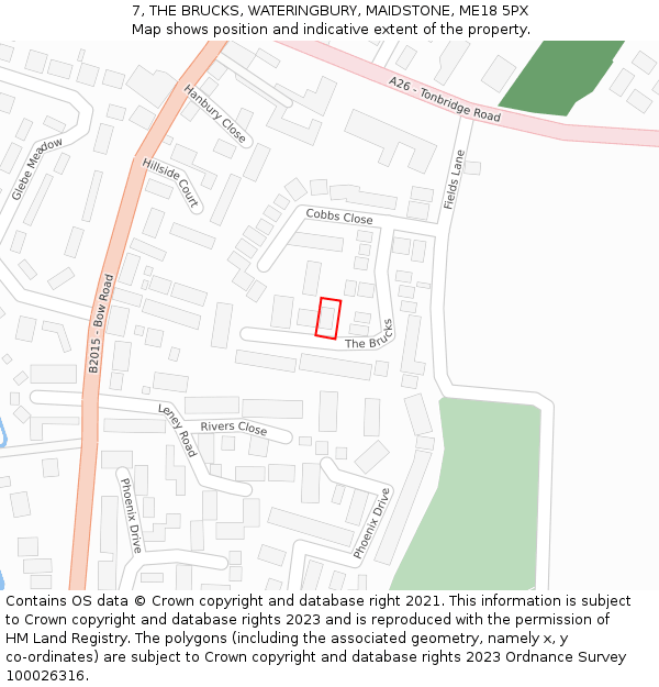 7, THE BRUCKS, WATERINGBURY, MAIDSTONE, ME18 5PX: Location map and indicative extent of plot