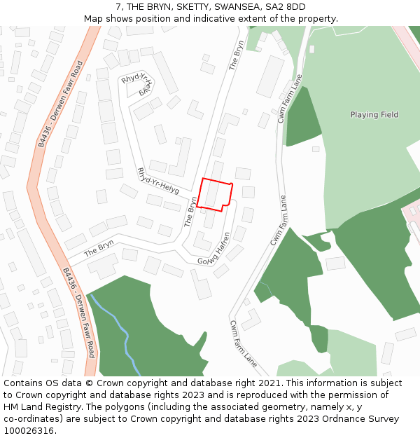 7, THE BRYN, SKETTY, SWANSEA, SA2 8DD: Location map and indicative extent of plot