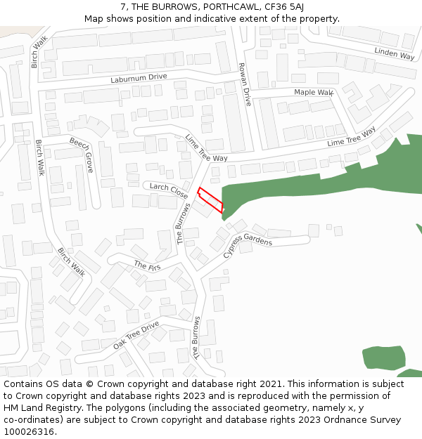 7, THE BURROWS, PORTHCAWL, CF36 5AJ: Location map and indicative extent of plot