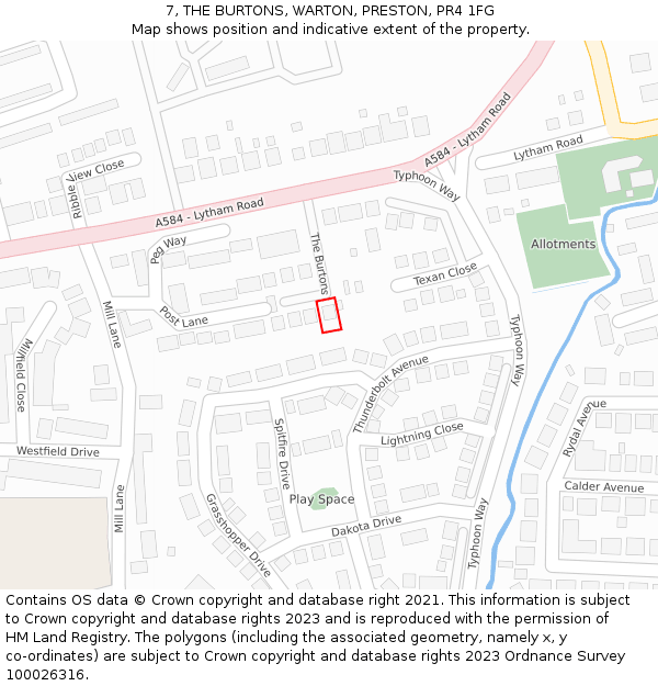 7, THE BURTONS, WARTON, PRESTON, PR4 1FG: Location map and indicative extent of plot