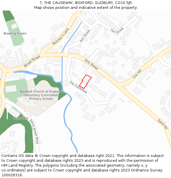 7, THE CAUSEWAY, BOXFORD, SUDBURY, CO10 5JR: Location map and indicative extent of plot