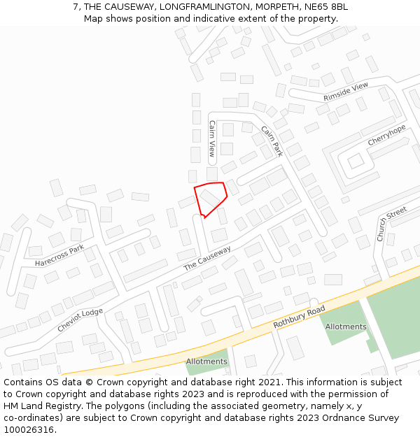 7, THE CAUSEWAY, LONGFRAMLINGTON, MORPETH, NE65 8BL: Location map and indicative extent of plot