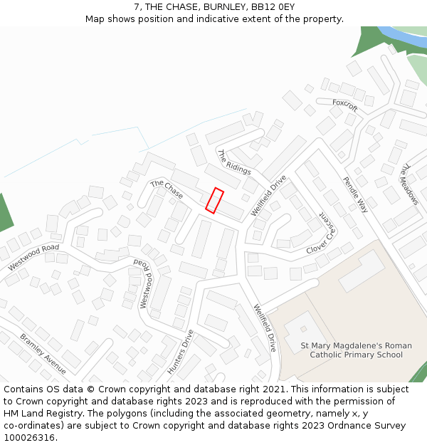 7, THE CHASE, BURNLEY, BB12 0EY: Location map and indicative extent of plot