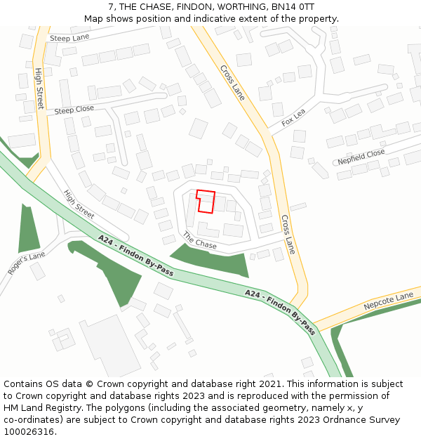 7, THE CHASE, FINDON, WORTHING, BN14 0TT: Location map and indicative extent of plot