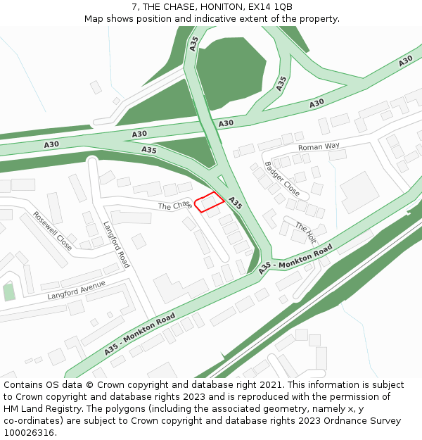 7, THE CHASE, HONITON, EX14 1QB: Location map and indicative extent of plot