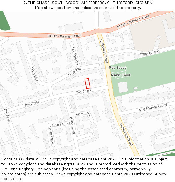 7, THE CHASE, SOUTH WOODHAM FERRERS, CHELMSFORD, CM3 5PN: Location map and indicative extent of plot