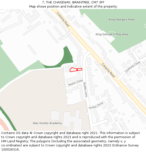 7, THE CHASEWAY, BRAINTREE, CM7 3FF: Location map and indicative extent of plot