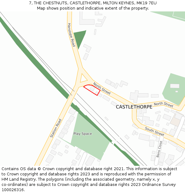 7, THE CHESTNUTS, CASTLETHORPE, MILTON KEYNES, MK19 7EU: Location map and indicative extent of plot