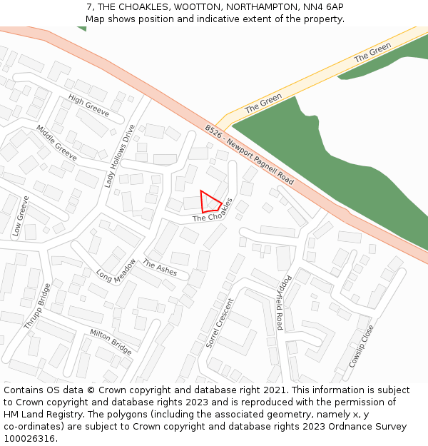 7, THE CHOAKLES, WOOTTON, NORTHAMPTON, NN4 6AP: Location map and indicative extent of plot